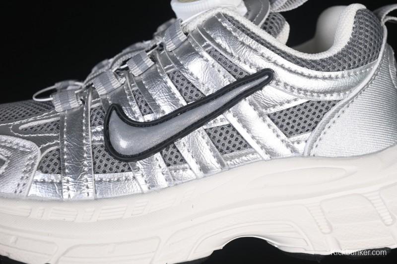 Nike P-6000 Retro Casual Sports Kids Shoes - Silver White Swoosh