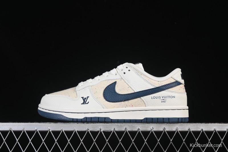 Nike SB Dunk Low LV Collaboration Beige Navy Woven Low-Top Casual Skate Shoes - SC0601-478
