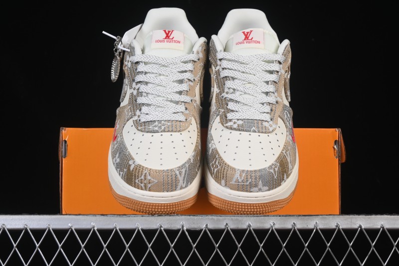 Nike Air Force 1 '07 Low LV Collaboration Grey Brown Floral Canvas Casual Sneakers - DF0188-076