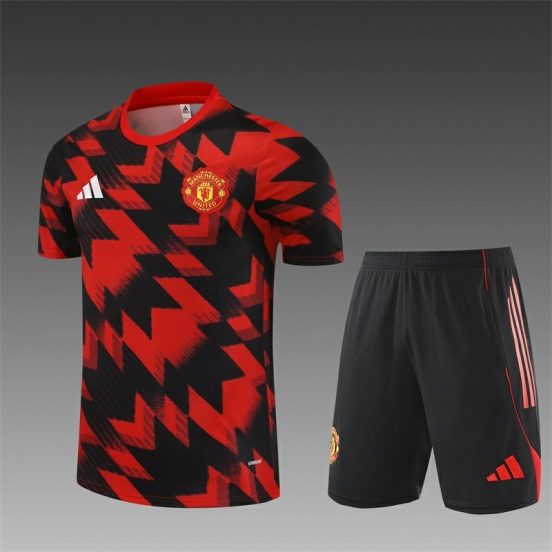 25/26 Manchester United Red Black Camouflage Short Sleeve Jersey+Shorts with XS