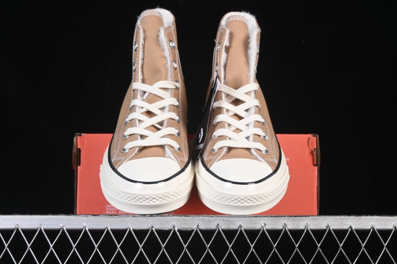 Converse 1970s Hi-Top Casual Canvas Sneakers with Fleece Lining in Khaki - 168504C