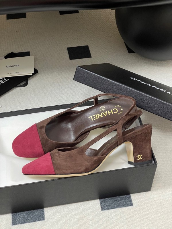 Chanel Sling-back Two-tone Suede Slingback Sandals Flat/Block Heel - KFY00280