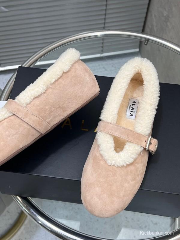 Alaia Fall/Winter 2025 Wool Mary Jane Ballet Flats - KFY00310