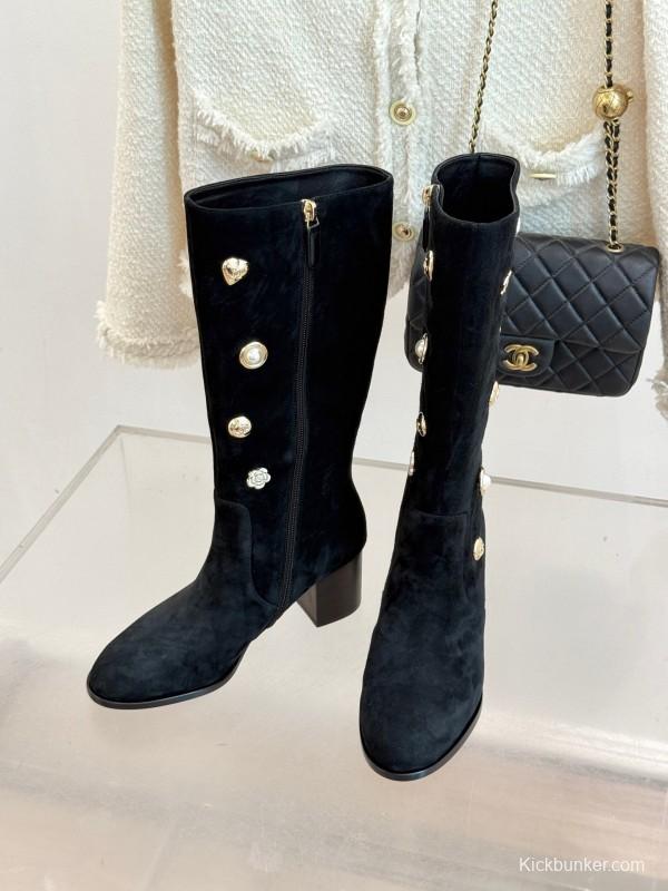 Chanel 2025/SS 25K Double C Metal Buckle High Heel Boots - KFY00530
