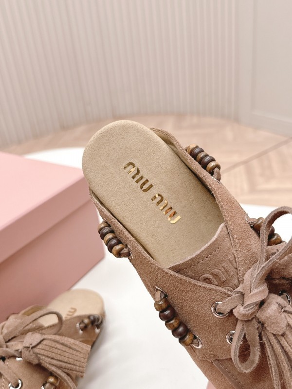 Miu Miu Fall/Winter 2025 Tassel Loafer Mule with Beaded Accents - LY00320