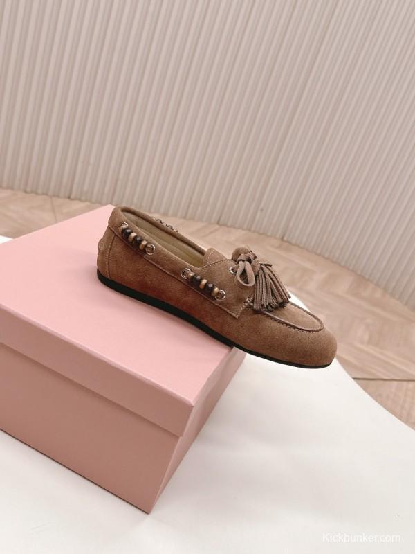 Miu Miu Fall/Winter 2025 Tassel Loafer Mule with Bead Accents - LY00330