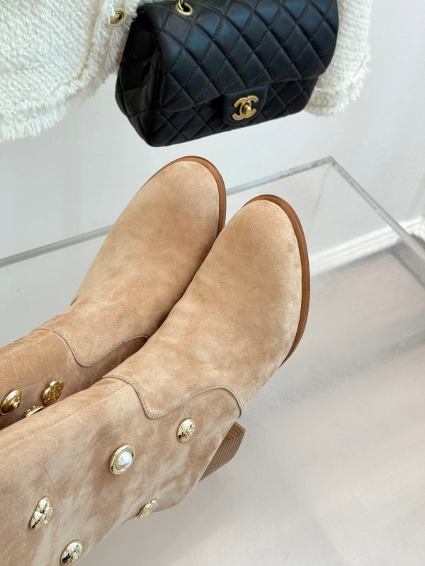 Chanel 25K Double C Metal Buckle High Heel Boots - KFY00530