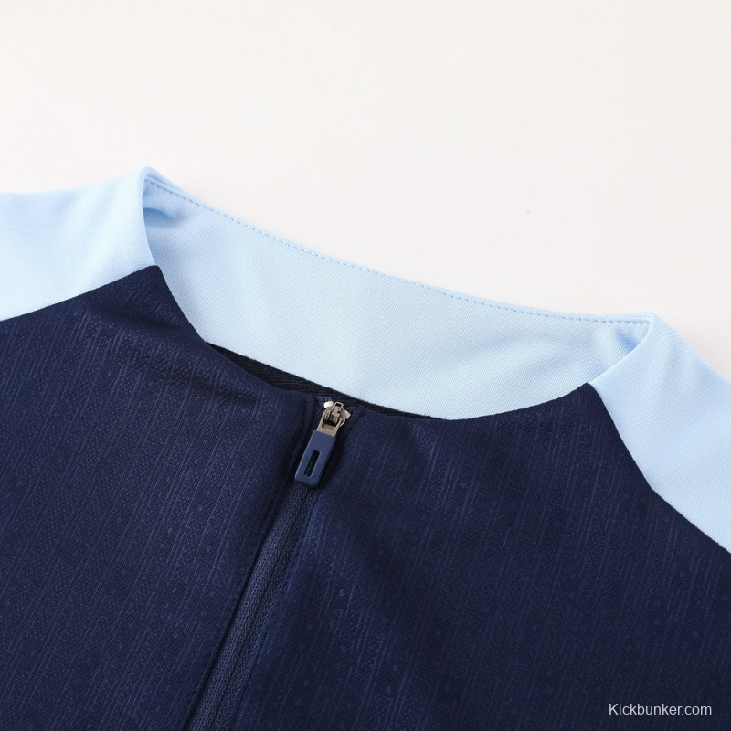 2025 France Royal Blue Half Zipper Jacket+Long Pants