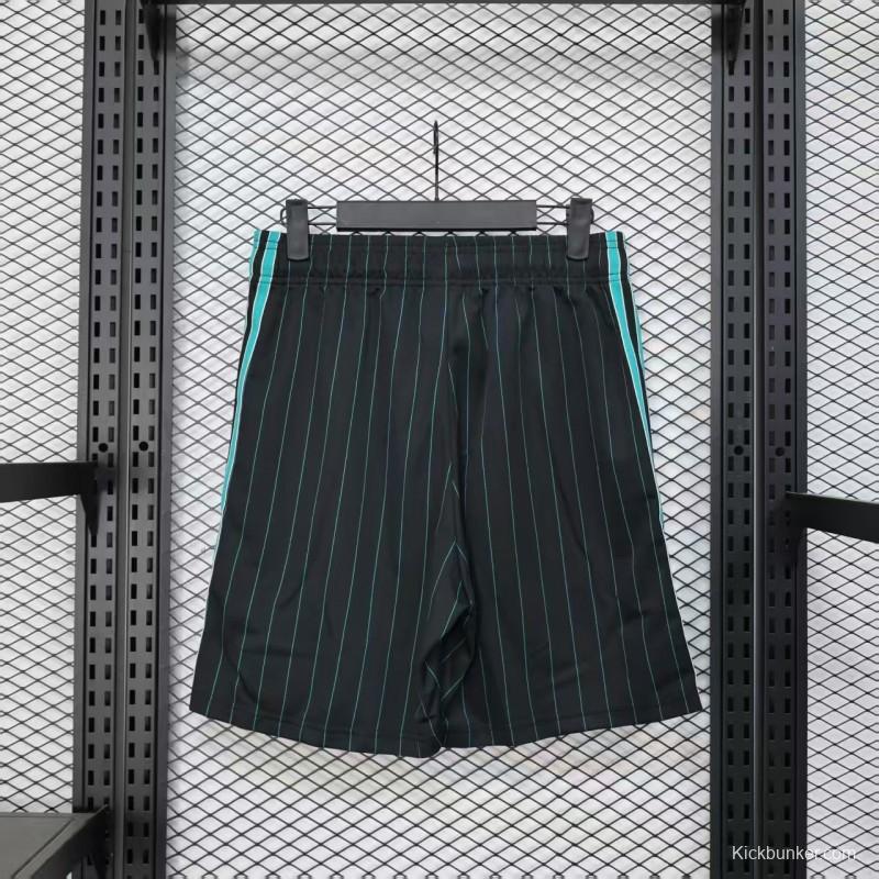 25/26 Liverpool Adidas Original Black with Teal Pinstripes Shorts
