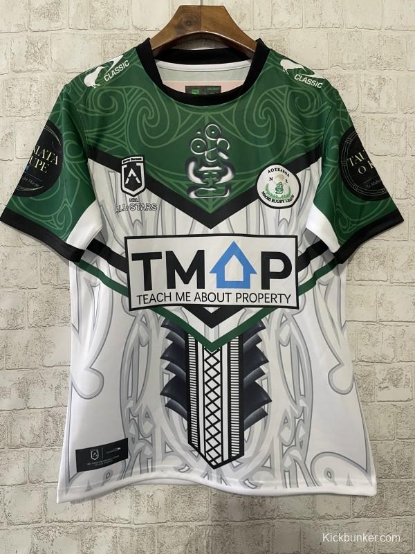 2026 NRL Maori All Stars White with Green Maori Art Pattern Jersey