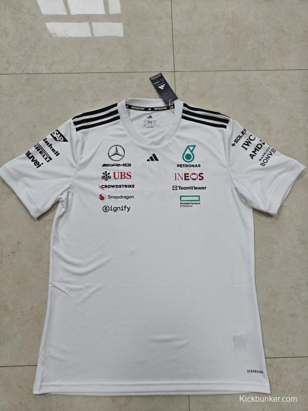 2026 Mercedes-AMG Petronas F1 Team White with Black Shoulder Stripes Shirt