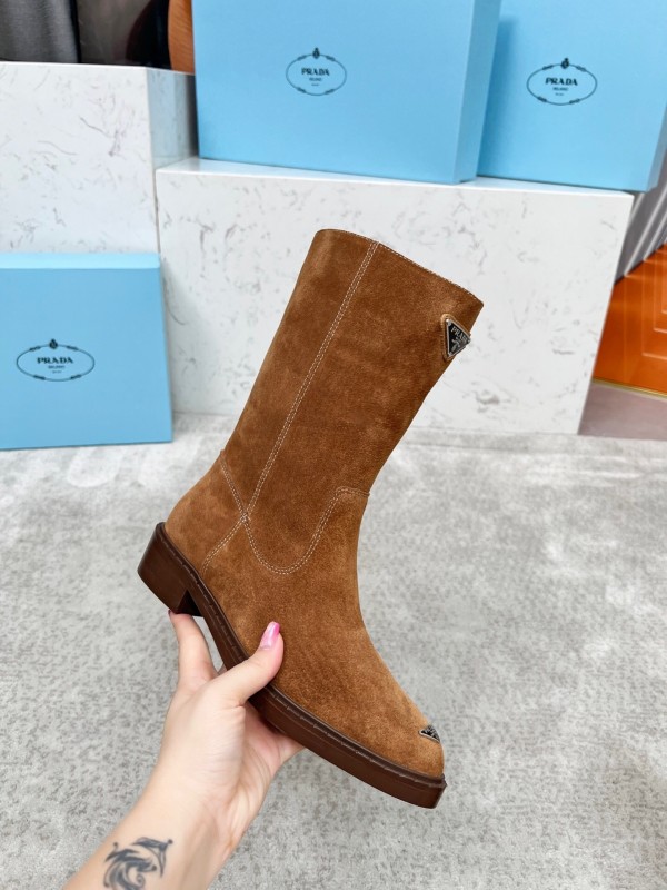 Prada Classic Triangle Logo Pointed Toe Boots - LY00350