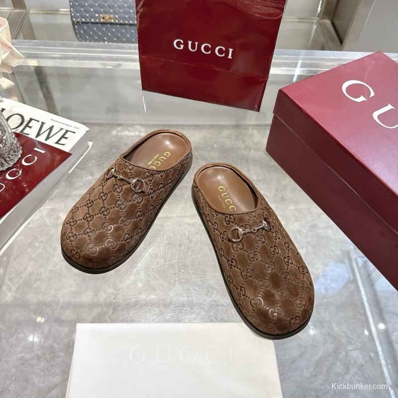 Gucci Leather GG Embossed Horsebit Mule Sandals - LY00240