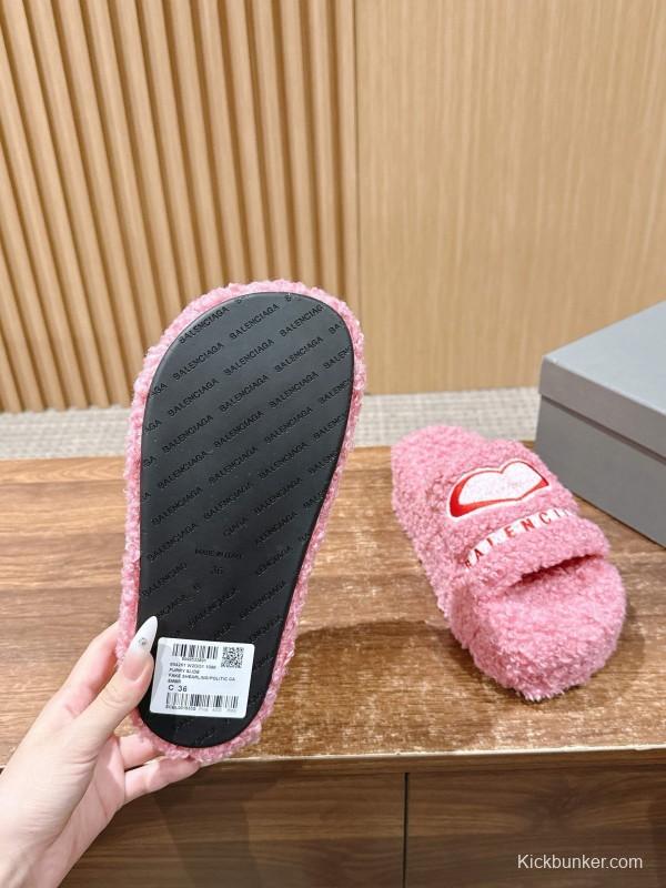 Balenciaga 2025 SS Qixi Limited Series Letter Embroidery Platform Shearling Slippers - AS00200