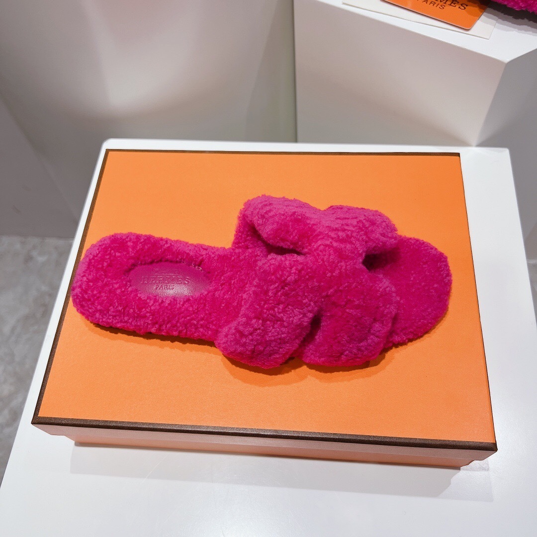 H Teddy Wool H Slippers Flat Sole Winter Edition - LY00240