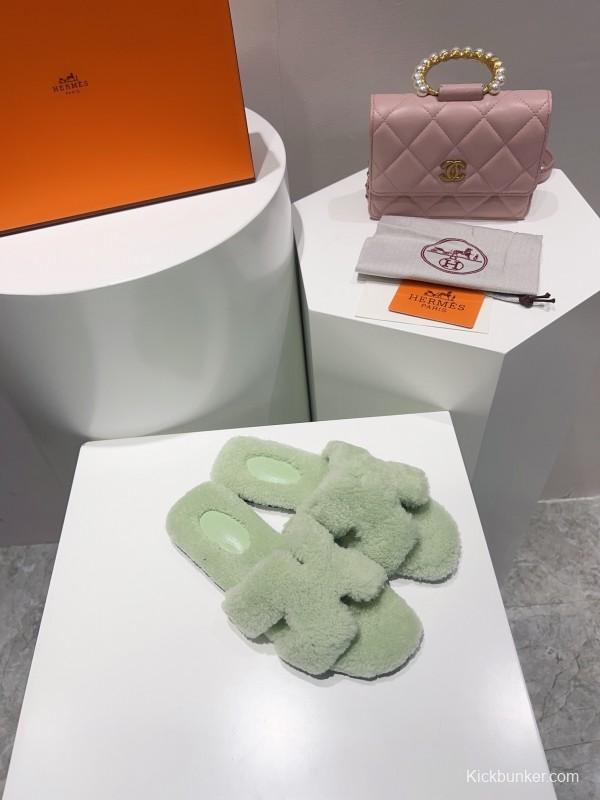 H Teddy Wool H Slippers Flat Sole Winter Edition - LY00240