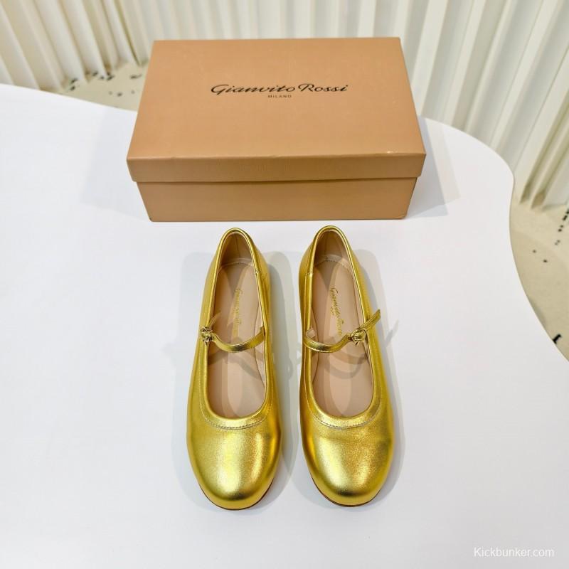 Gianvito Rossi Bohemian Style Flat Ballet Shoes with Simple Buckle Strap - LY00310