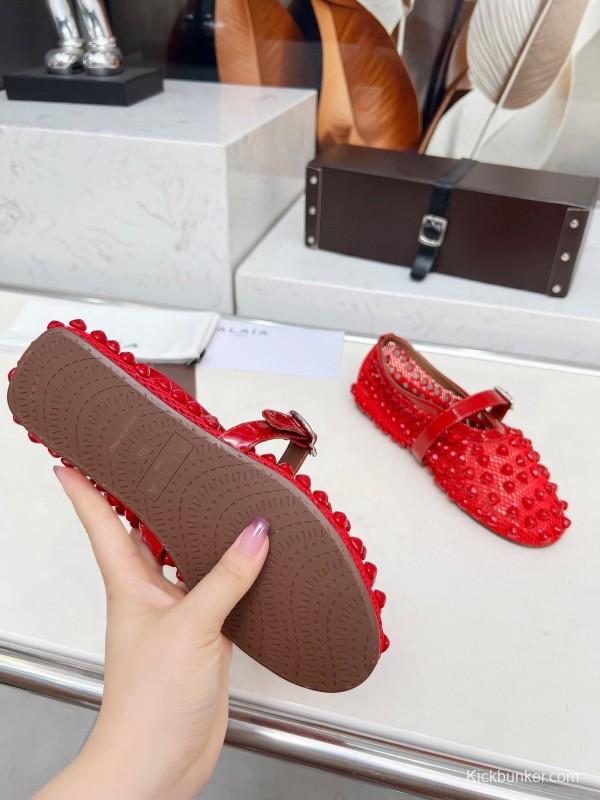 Alaia 2025/SS Beaded Openwork Ballet Dance Shoes with Mixed Lamb Leather Insole and 0.8CM Inner Height - LY00280