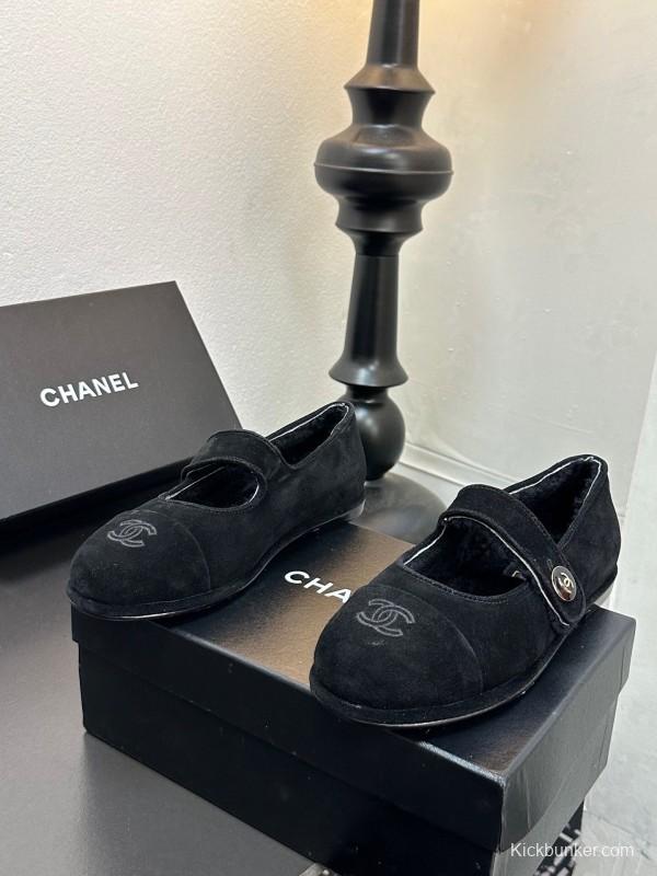 Chanel 2025 SS New French Mary Jane Flat Shoes with Fur - KFY00300