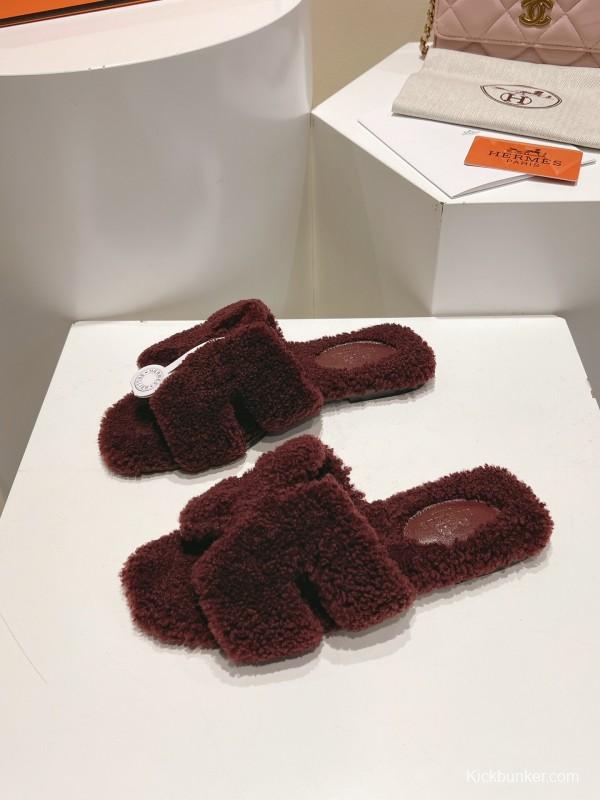 Hermès Teddy Wool Flat Slippers - LY00240