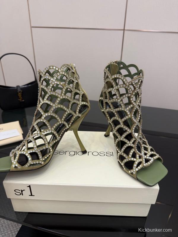 Sergio Rossi Mermaid Sandals 2025 SS Collection Elegant Fishnet High Heels - KFY00470