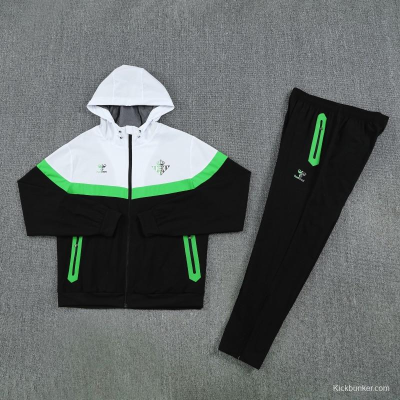 25/26 Real Betis White Black Green  Full zipper Jacket Tracksuit+ long pants