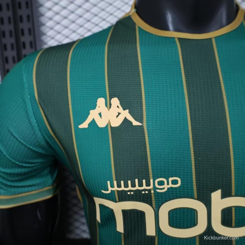 25/26 Player Version  JS Kabylie Home Green Yellow Vertical Stripes Jersey