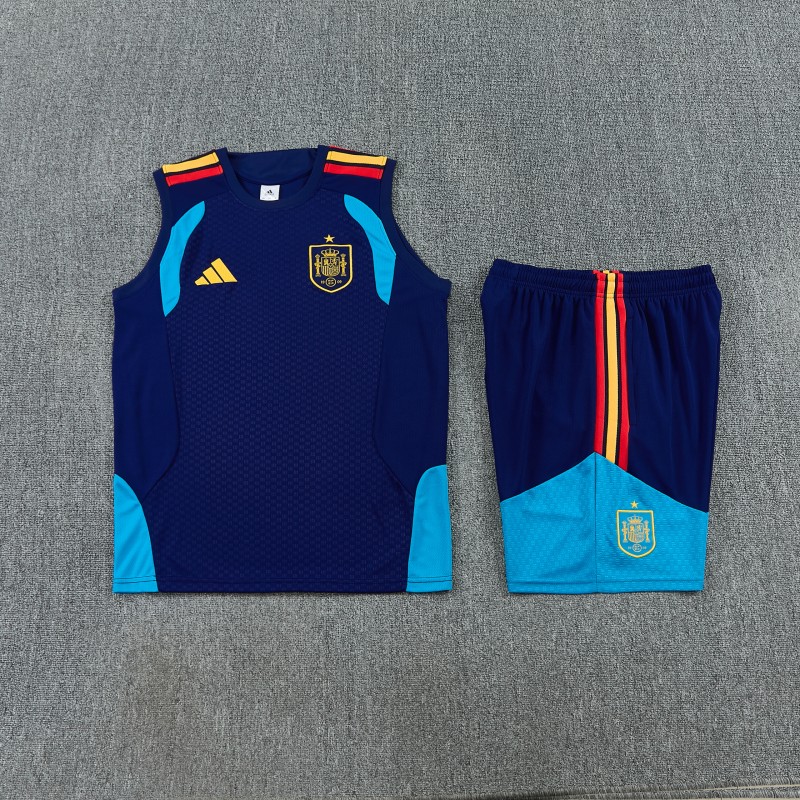26/27  Spain Navy Blue Sleeveless Training Vest +Shorts Set