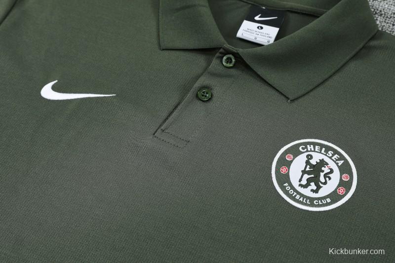 26/27 Chelsea  Dark Green Polo Training Shirt + Long Pants Tracksuit