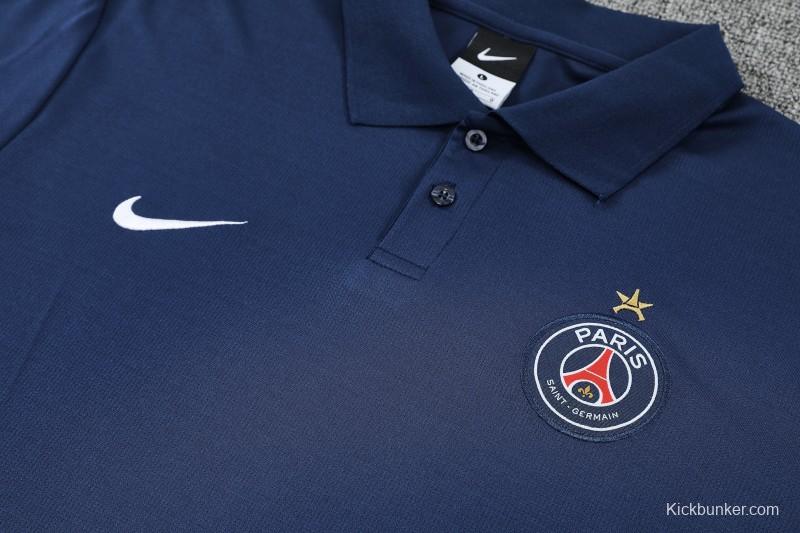 26/27 Paris Navy Blue Polo Training Shirt + Long Pants Tracksuit