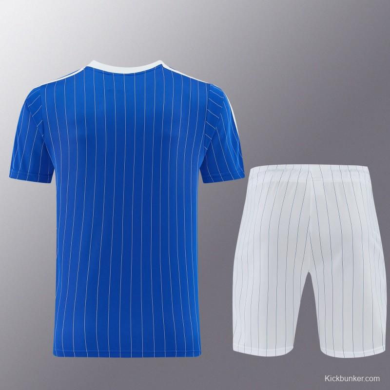 26/27 Chelsea FC  Blue  Stripes Short Sleeve+ White Soccer Shorts