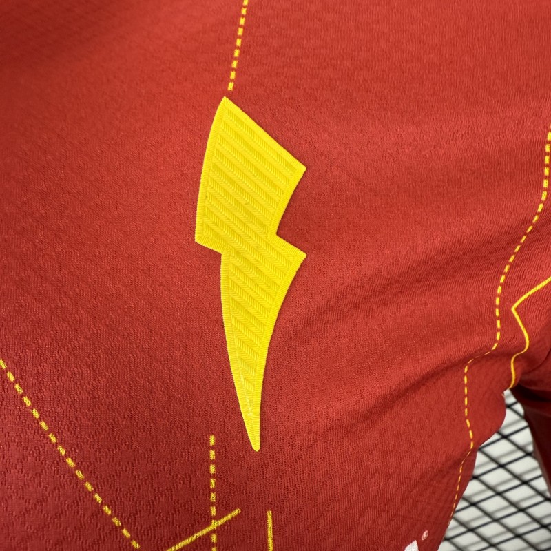 Player Version 25/26 Club Necaxa away Red with Gold Geometric Lightning Pattern Jersey