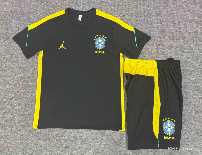 2026  Kids Brazil Black & Yellow Short Sleeve+Soccer Shorts
