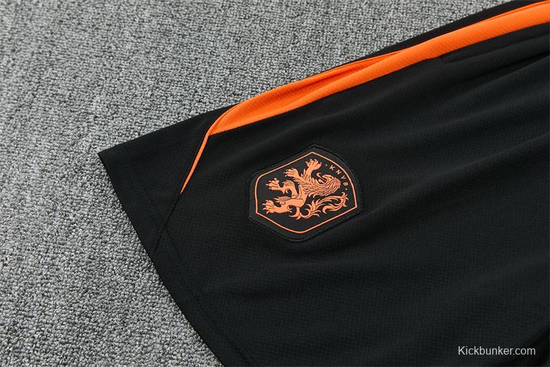 2026 Netherlands Black & Orange  Short Sleeve+Soccer Shorts