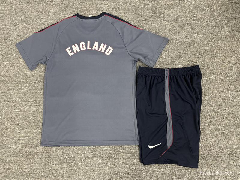 2026 Kids  England Grey Short Sleeve+ Navy Blue Soccer Shorts