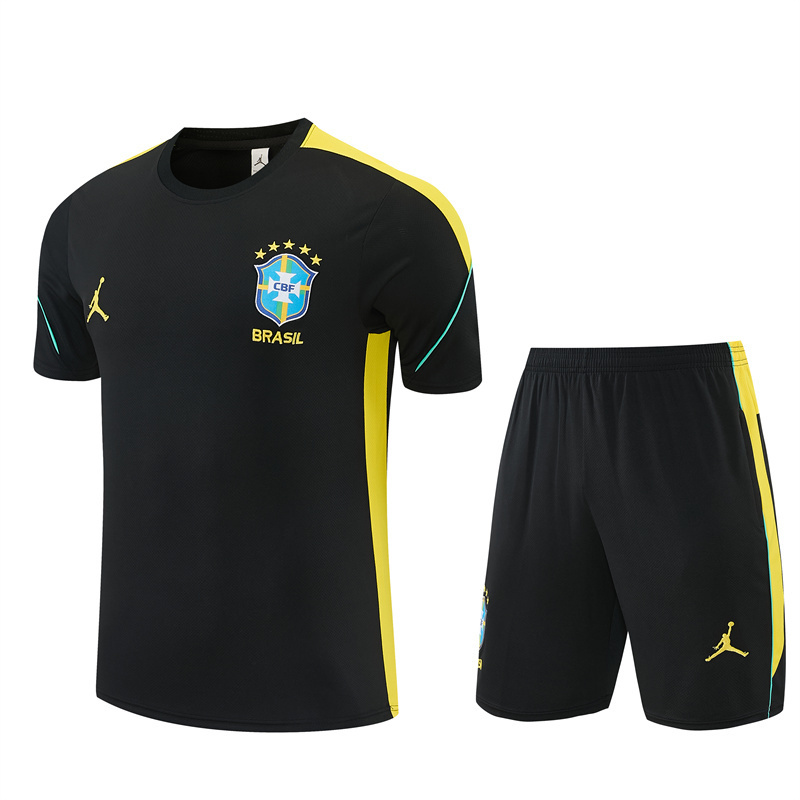2026 Brazil Black & Yellow Short Sleeve+Soccer Shorts
