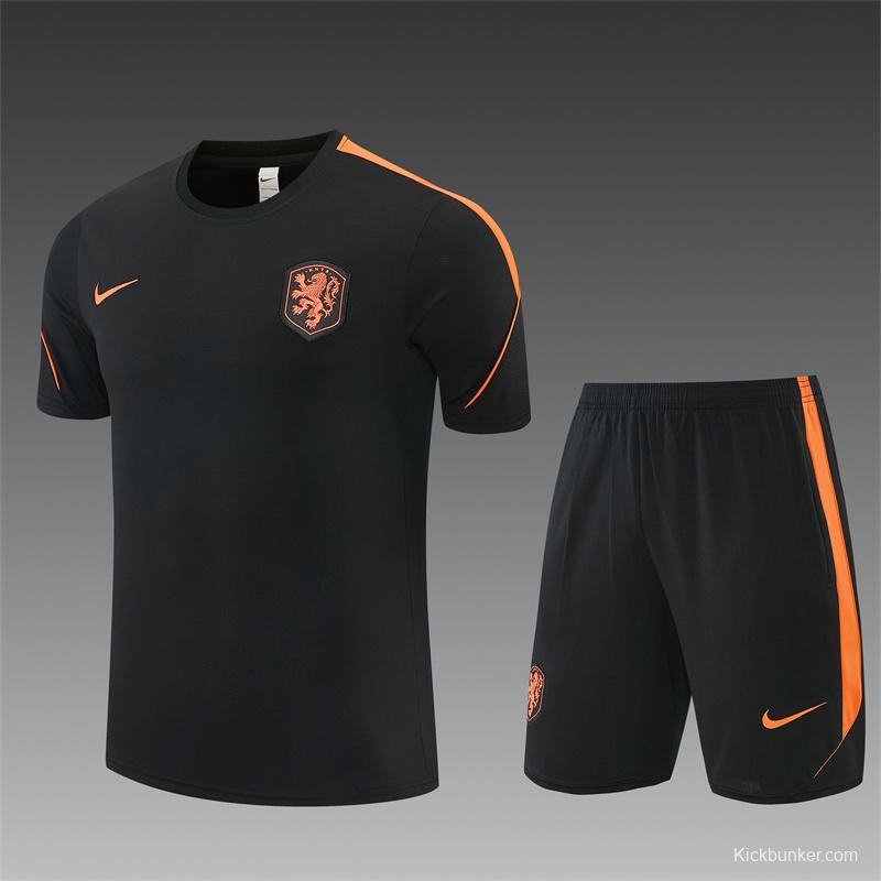 2026 Netherlands Black & Orange  Short Sleeve+Soccer Shorts