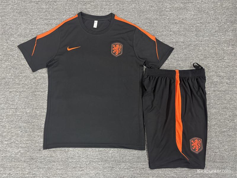 2026 Kids Netherlands Black & Orange  Short Sleeve+Soccer Shorts