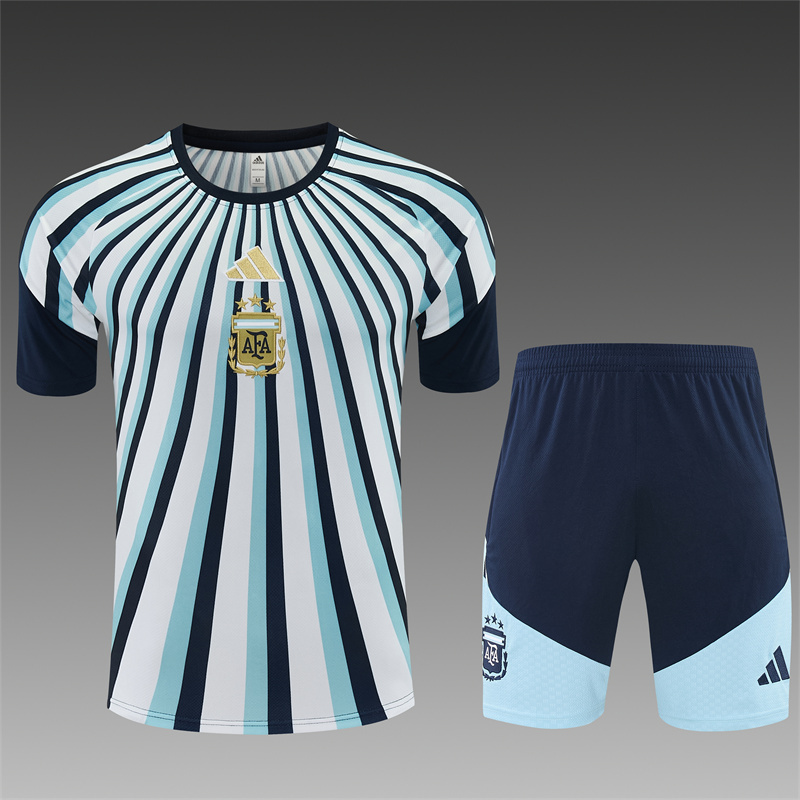 2026 Argentina White & Light Blue Radial Stripe Short Sleeve+Soccer Shorts