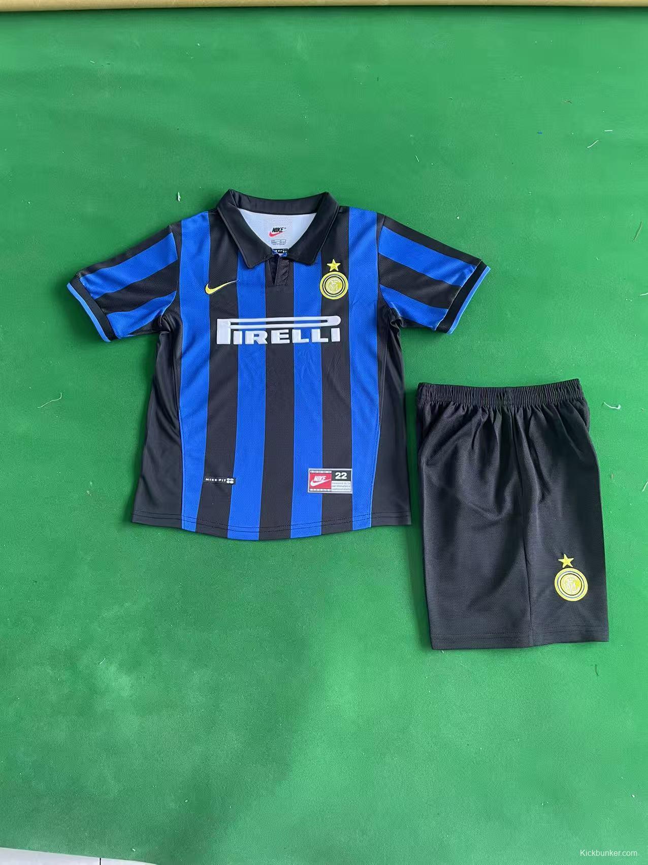 Retro 98/99 Kids  Inter Milan Blue & Black Stripe Home Jersey