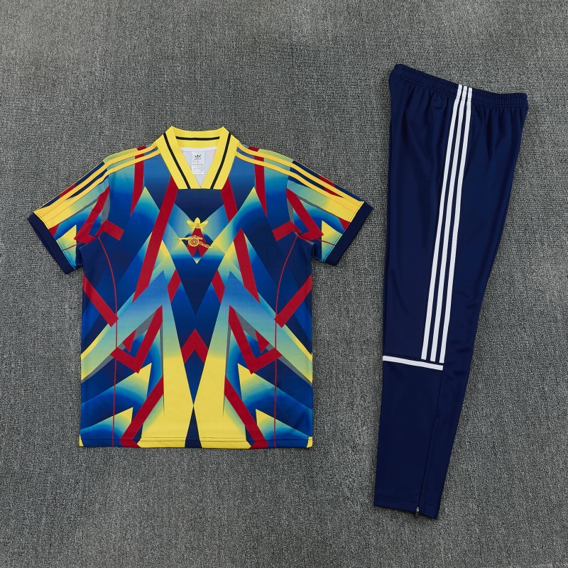 26/27 Arsenal Yellow Blue Red Geometric Multicolor Short Sleeve Tracksuit + Long Pants