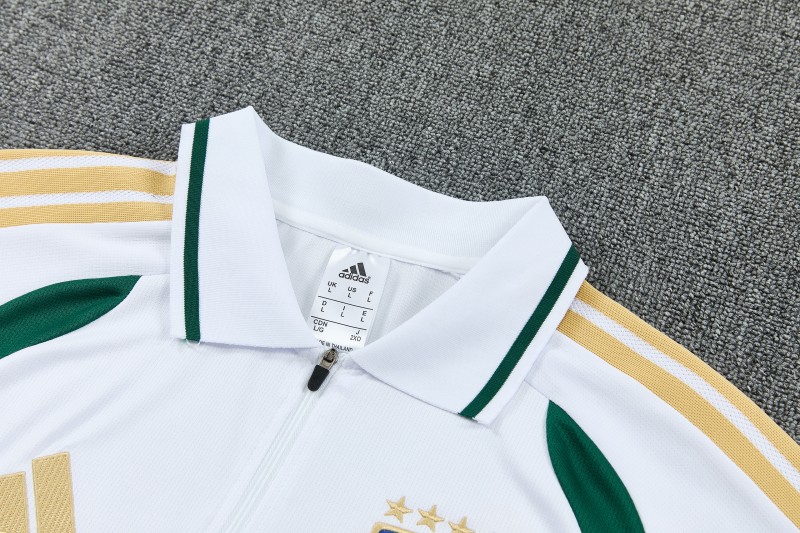 2026 Italy White & Green Half-Zip Polo Short Sleeve Tracksuit + Long Pants