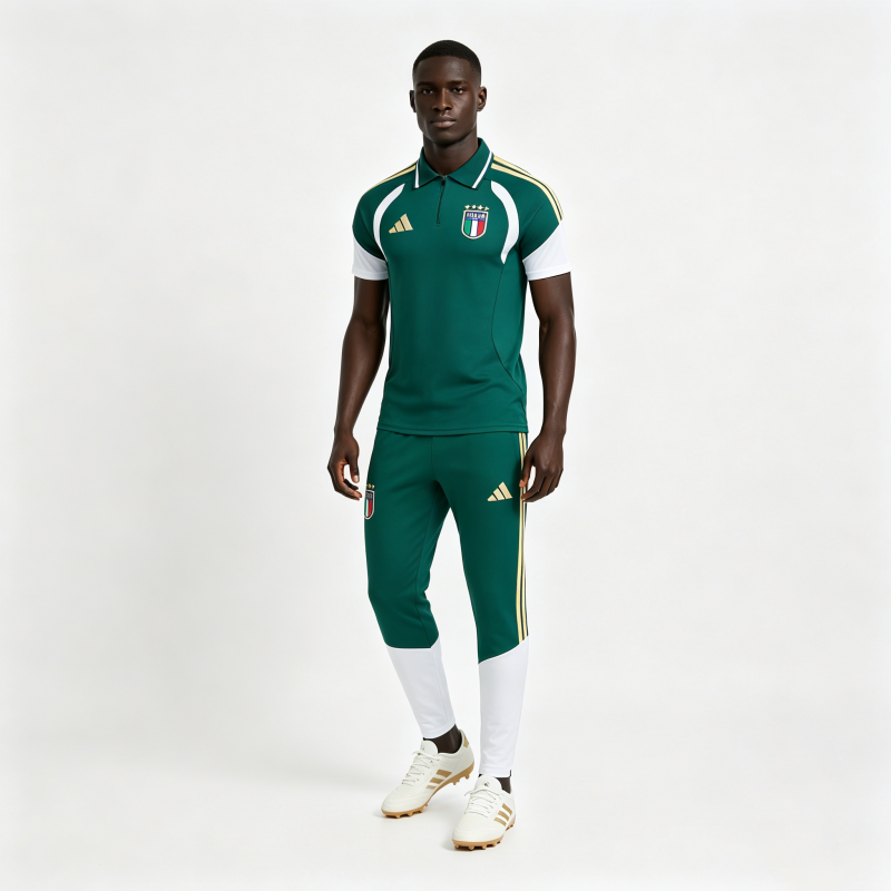 2026 Italy Green & White Half-Zip Polo Short Sleeve Tracksuit + Long Pants