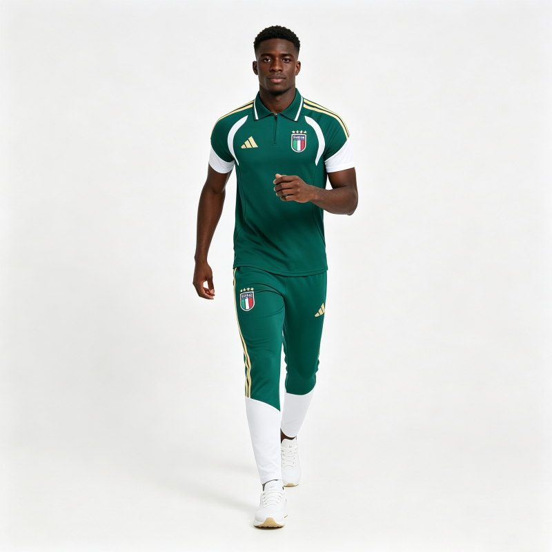 2026 Italy Green & White Half-Zip Polo Short Sleeve Tracksuit + Long Pants