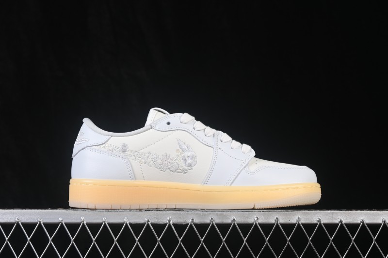 Nike Air Jordan 1 Low Floral Swoosh Embroidery Casual Board Shoes - IF4391-100