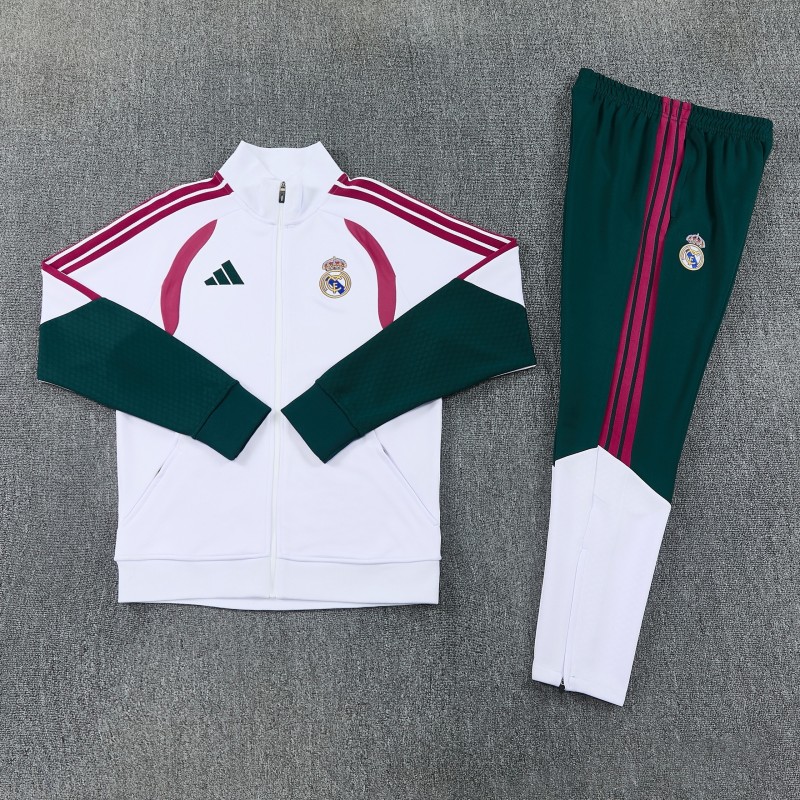 26/27 Real Madrid White & Dark Green Full Zipper Jacket Tracksuit + Long Pants