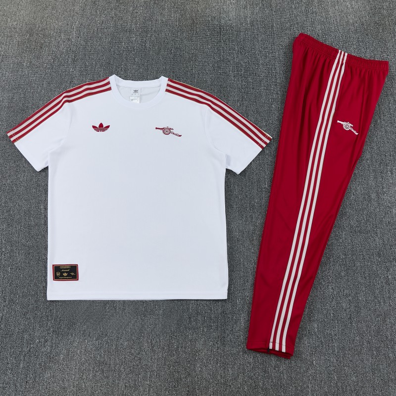 26/27 Arsenal White & Red Short Sleeve Tracksuit + Long Pants