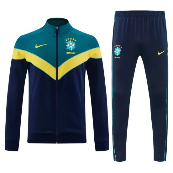 26/27 Brazil Teal&Navy Blue Full Zipper Jacket Tracksuit + Long Pants