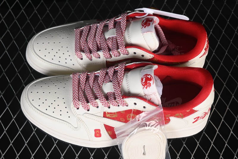 Nike Air Jordan 1 Low Retro Basketball Shoes with Festive Year of the Horse Colorway - FC1688-252