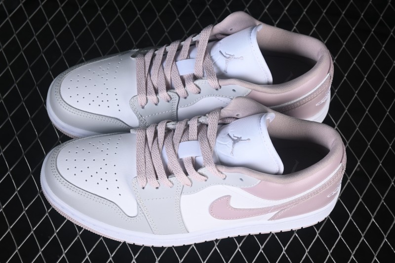 Nike Air Jordan 1 Low Retro Casual Sneakers in White and Pink - DC0774-606